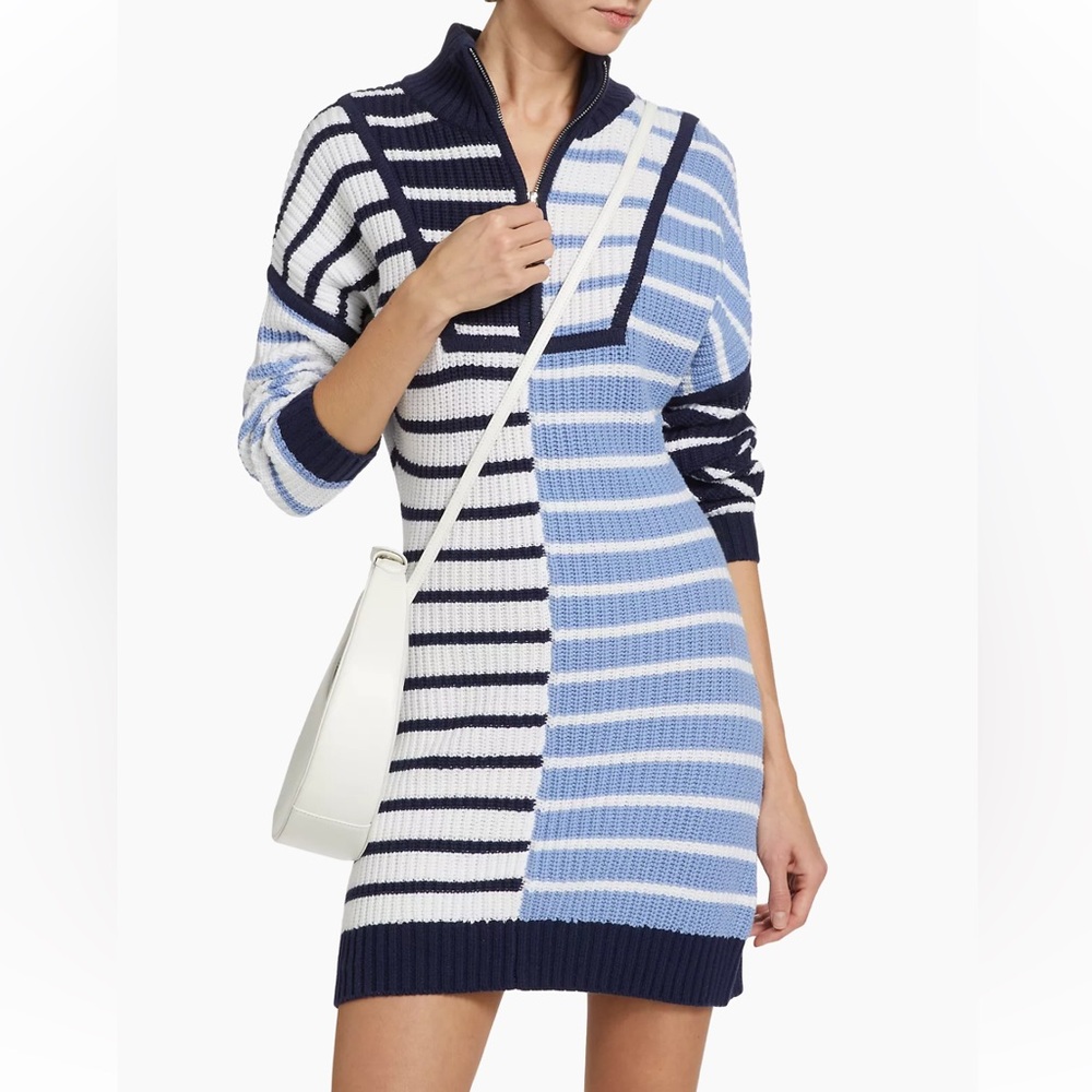 NEW! STAUD Hampton Mini Dress in Adriatic Stripe Long Sleeve Size XS
